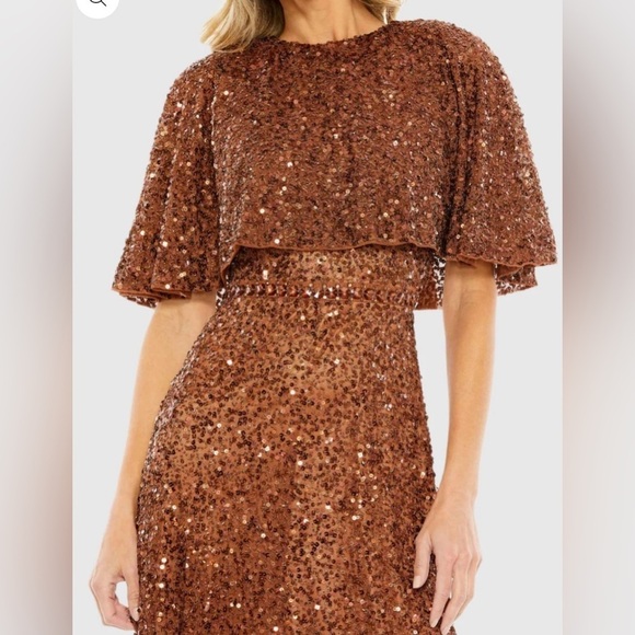 NWOT MAC DUGGAL Embellished Cape High Neck Midi Dress Copper sz 14 - Picture 2 of 6